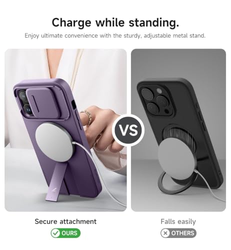 Image of SURITCH for iPhone 14 Pro Max Case with Magnetic Camera Slide Cover and Adjustable Kickstand, Compatible with MagSafe, Shockproof Bumper Case Slim Protective Cover 6.7 Inch, Dark Purple