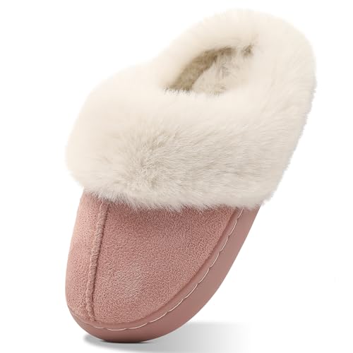 LACOFIA Chaussons Hiver Filles Pantoufle Peluche pour Enfant Chaussures Chaud de Maison Chausson Antidérapantes Super Doux Rose 36/37 EU