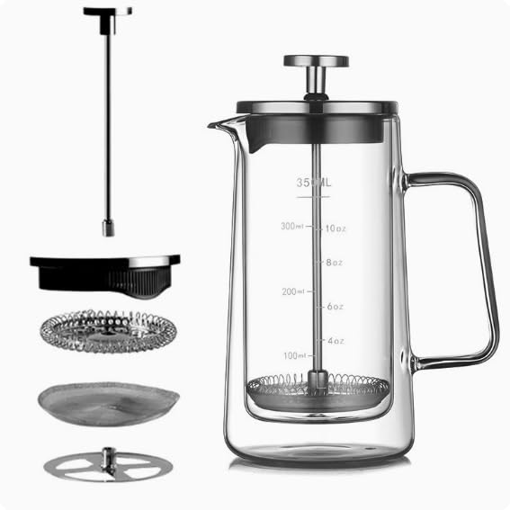 Prensa francesa de 1000 ml: prensa francesa transparente de vidrio de borosilicato y acero inoxidable, resistente a temperaturas extremas, cafetera aislada de doble pared para café y té