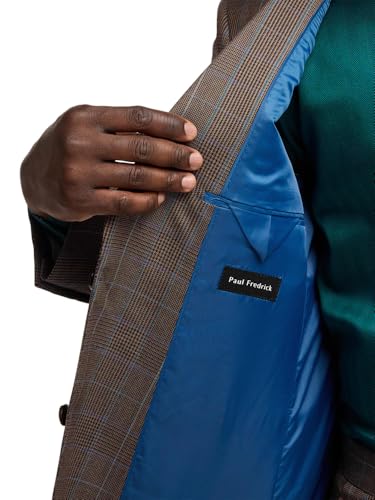 Paul Fredrick Men's Wool Blend Plaid Single Breasted Notch Lapel Suit Jacket4