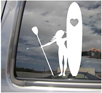 Girl Stand Up Paddle Boarding Heart Love SUP- Woman Wahine Cute Female Cars Trucks Moped Helmet Hard Hat Auto Automotive Craft Laptop Vinyl Decal Store Window Wall Sticker 04014