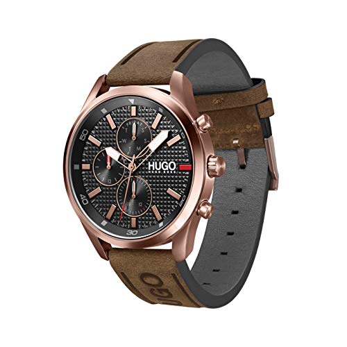 HUGO Herren Analog Quarz Armbanduhr mit Lederarmband 1530162