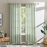 Picture of Sage Green 102 Inch Curtains Linen Blend Neutral Drapes for Living Room 2 Panels Semi Sheer Privacy Protection Light weight Green Decorative Drapery for Hallway Classroom, 50x102 Long In Length
