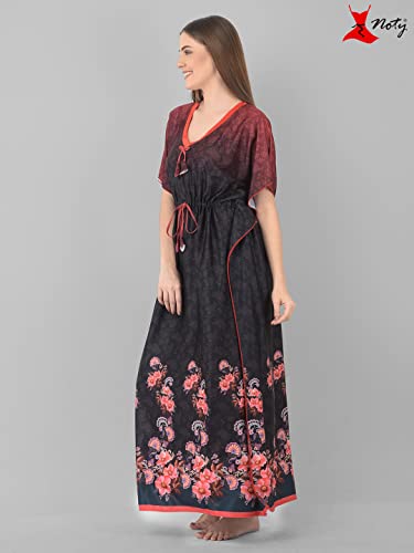 Image of Noty Women's Kaftan Nighty | Digital Print | Sarena Fabric | V Shaped Neck Nightwear | Nightdress for Girl