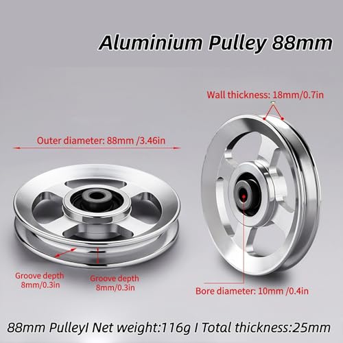 Ezweiji Seilrolle Fitness Riemenscheibe, 88-90 mm Universallager Aluminiumlegierung Krafttraining Zubehör für Kabel Maschine Gym Ausrüstung Teil Garagentor