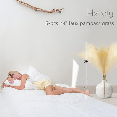 HECATY フェイクパンパスグラス装飾 高さ44インチ/3.6フィート フェイクポンパス フローラル 大型 人工ポンパス草 枝 植物 床の花瓶フィラー ホームボーホーデコレーション 6個 [3]