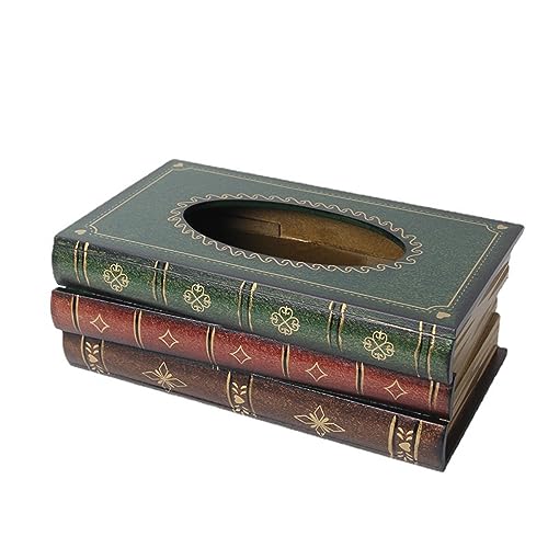 LATRAT Caja con pañuelos, caja para pañuelos de cosméticos, libro antiguo, dispensador de pañuelos, caja de cosméticos, madera, 25,5 x 14,5 x 10,3 cm (verde)