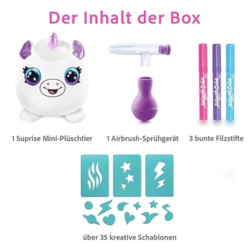 Canal Toys - Airbrush Plush Mini Surprise - Überraschungs-Plüsch bemalen: Hand-Airbrush, 3 Marker & 35+ Schablonen - Waschbar & neu gestaltbar - Sammle 12 Designs - Kreativset ab 6 Jahren - OFG 264