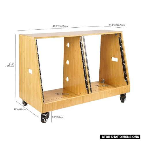 Image of Sound Town DIY 2 x 12U Slanted Studio Rack with Solid Carbonized Bamboo, Casters, for Recording Room, Home Studio (STBR-D12T)
