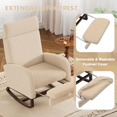 Image of Teddy Nursery Rocking Chair, High Back Glider with Footrest, Apricot