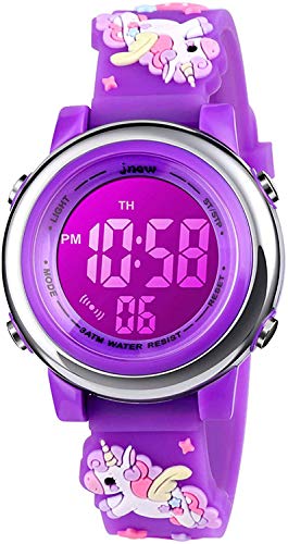 KZKR Montres Enfants Fille Montres Digital Sport étanche 3D Mignon Dessin Animé Numérique 7 Couleurs Lumières Montre-Bracelet pour 5-12 ans Cadeaux