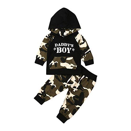 2Pcs Infant Baby Girls Boys Dinosaur Long Sleeve Hoodie Tops Pants Trousers Fall Winter Outfits (2-3Y, Camouflage)