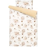 Yukkidds Musselin Kinderbettwäsche 100x135 – Bettbezug 100x135 & Kissenbezug 40x60 cm aus 100% Baumwolle – Atmungsaktives Bettwäsche Set für Baby Kinder (Brauner Ballon)