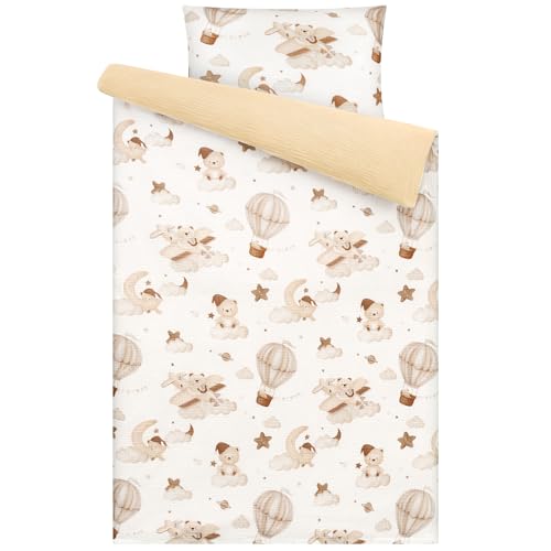Yukkidds Musselin Kinderbettwäsche 100x135 – Bettbezug 100x135 & Kissenbezug 40x60 cm aus 100% Baumwolle – Atmungsaktives Bettwäsche Set für Baby Kinder (Brauner Ballon)