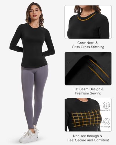 Pacote com 4 camisetas de treino para mulheres, camisetas de compressão, atléticas, manga comprida,