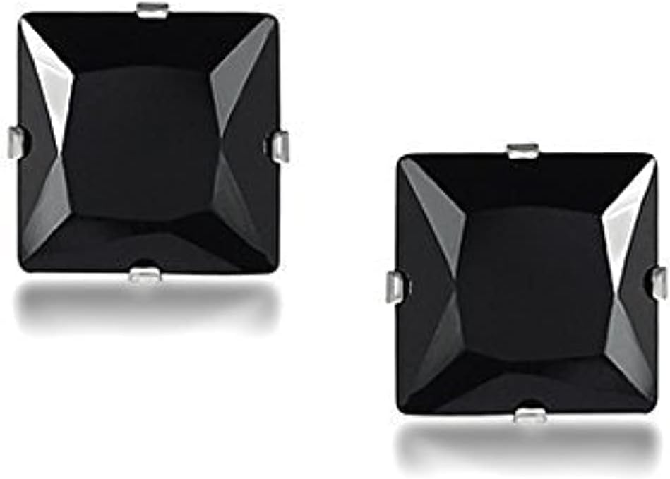 Crystal Trending Steel Collection Cubic Zirconia Stud Earrings for Men (Black)(YCSSER-013SQR-BK)