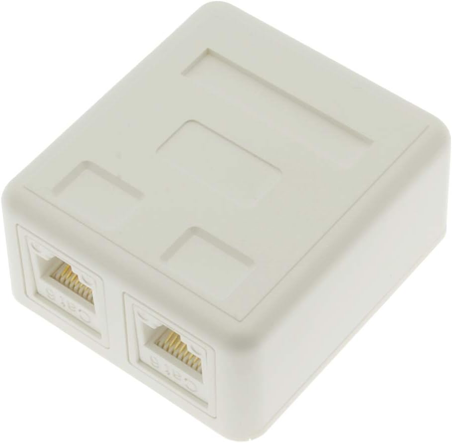 2 Port Cat.6 Keystone Jack Surface Mount Box, Biscuit, with RJ45 Keystone Jack White (10-Pack)