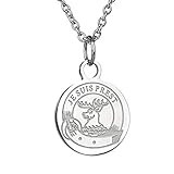 Rundes Medaillon aus Edelstahl mit dem gravierten Clan Crest von Jamie Fraser's Clan sowie dem Clanmotto 'Je Suis Prest' (
