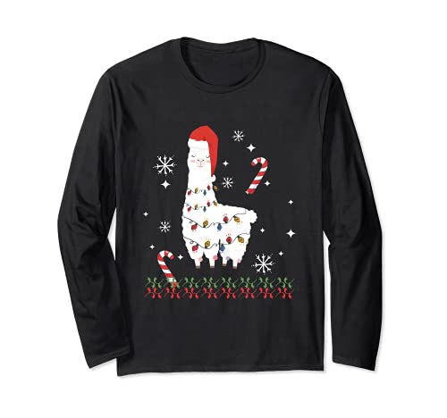 Christmas Llama Santa Hat Hat Ugly Xmas Tree Alpaca Maglia a Manica