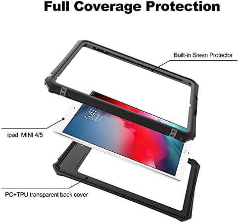 ShellBox Case iPad Mini 4/5 Waterproof Case, Protective Full Body Shockproof Dustproof Cover Case with Adjustable Tablet Stand Built-in Screen Protector for iPad Mini 5/iPad Mini 4 Case(Black)