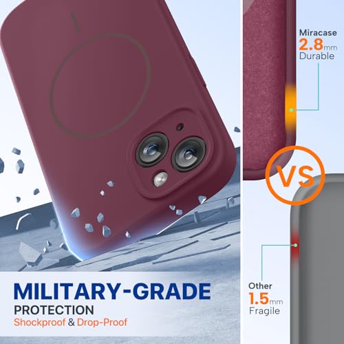 Image of Miracase Magnetic for iPhone 15 Plus Case, [Soft Anti-Scratch Microfiber Lining], Compatible with MagSafe, Liquid Silicone Shockproof Drop Protection Phone Case for 15 Plus, Wine Red
