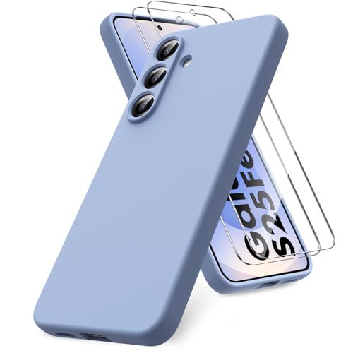 Vansdon for Samsung Galaxy S25 FE Case, Soft TPU Liquid Silicone Phone Case with 2 Screen Protectors, Military-Grade Protection Shockproof Slim Phone Cover-Gray