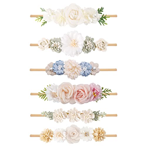 Image of BFNAAgirl Baby Girl Headbands Nylon Flower Elastic Hairbands 6pcs Hair Accessories Gift for Newborn Infant Toddlers