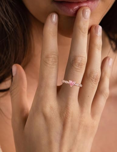 Fimewon Cubic Zirconia Rings for Women 14K Rose Gold Plated Rings Size 5 — view 4