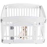 Sweetcrispy Plastic Dog Playpen - 4-Panel 24' Expandable & Durable Pet Fence for Medium Dogs - Indoor & Outdoor Portable Puppy Playpen with Secure Locking Door, White