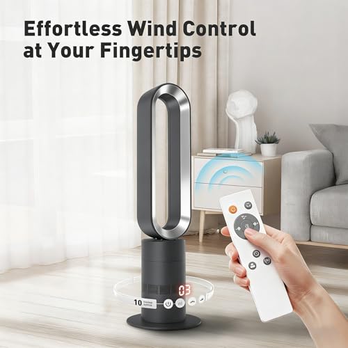 Image of Xcity TP18Pro Bladeless Tower Fan, 2-in-1 Heater & Cooling Fan, 10 Cooling + 3 Heating Levels, Remote Control, Ultra-Quiet for Bedroom & Home Office Commercial, Silver & Gray