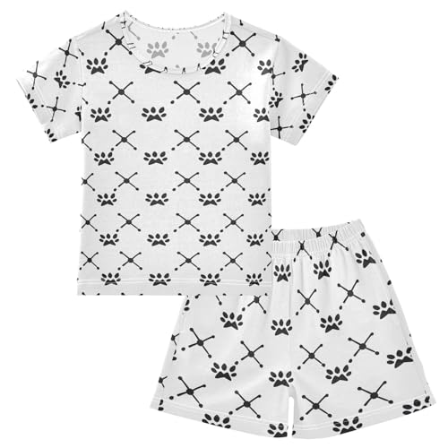 ALAZA Abstract Dog Paw Print Pajamas Set Short Sleeve Cotton Sleepwear Summer Pjs 2 Piece 5-14Y