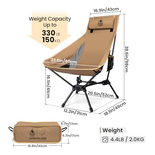 ONETIGRIS Tigerblade High Back Camping Chair with Pillow Design, Comfortable Widened Seat Folding Chair by ONETIGRIS - Image 3