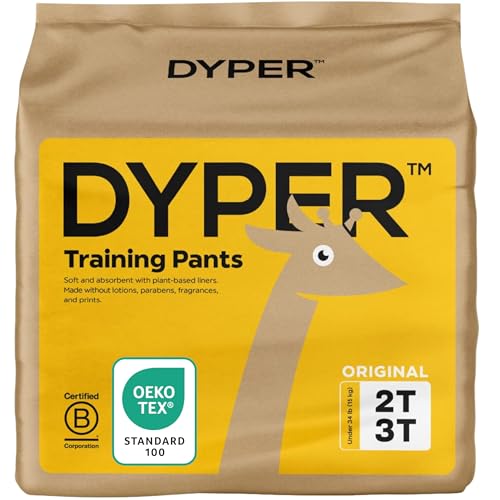 DYPER Toddler Potty Training Pants Girls & Boys, Honest Ingredients, Day & Overnight, Made with Plant-Based* Materials, Hypoallergenic for Sensitive Skin, Unscented (2T-3T (26 Pants))