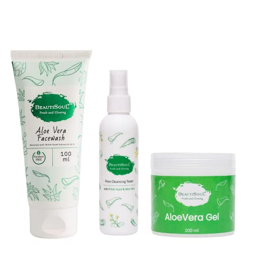 Beautisoul Aloevera CTM Combo Kit | Daily Face wash 100 ml, Pore Cleansing Face Toner Spray 100ml, Aloevera Moisturizer 100 ml | Best Gift for Women | Daily Skin Care Combo (3 x 100 ml) |