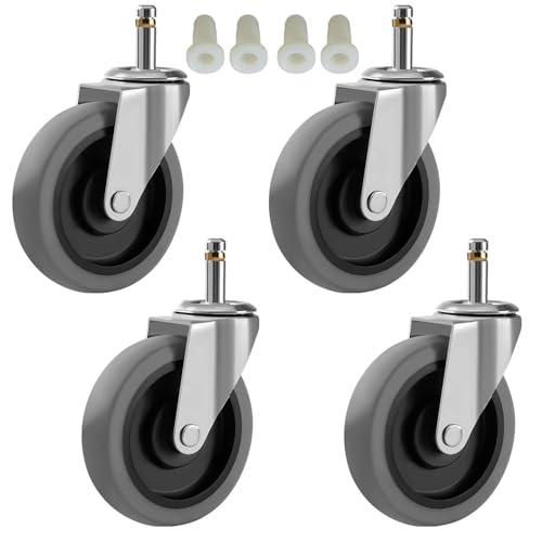RILIDRI 4-Inch Swivel Stem Caster for Rubbermaid Mop Bucket Utility Cart, 7/16-Inch Stem Diameter Rubber Wheel Set of 4, Heavy Duty TPR Weber Grills Shop Vac Replacement Wheels