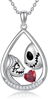 Jack and Sally Necklace Sterling Silver Skull Nightmare Necklace Valentine's Day Gifts for Women Grilfriend Wife Daughter