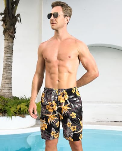 Men's Swim Trunks 9 Inch Printed Quick Dry Swim Shorts with Zipper Pocket No Liner Board Shorts Bathing Suit4