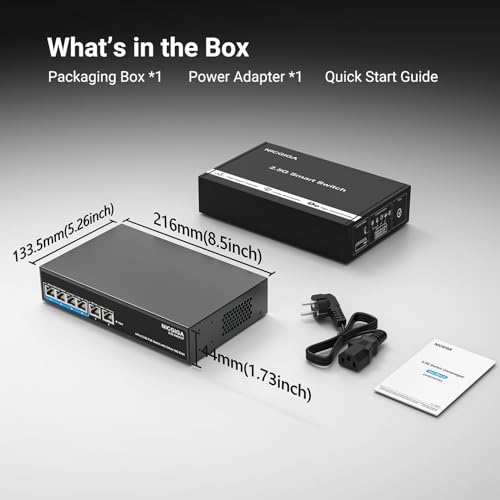 Image of 6 Port 2.5Gb PoE Switch Unmanaged with 4 Port 2.5G Base-T PoE+@65W + 2 x 10G RJ45 Uplink, NICGIGA 6 Port 2.5Gbe IEEE802.3af /at Power Over Ethernet Switch, Support WiFi6 AP, NAS, 4K PoE Camera NVR.