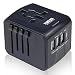 Travel Adapter, HAOZI Universal Travel Adapter - 3 USB + 1 Type C in One Travel Charger with UK/US/AUS/EU Plugs and Socket, International Power Adapter Wall Charger (Black)