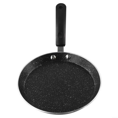 Sartén antiadherente para crepes de 18 cm para gas e inducción, sartén de metal con mango ergonómico resistente al calor, adecuada para tortitas, tortillas Dosa y Roti, negro y dorado (negro)