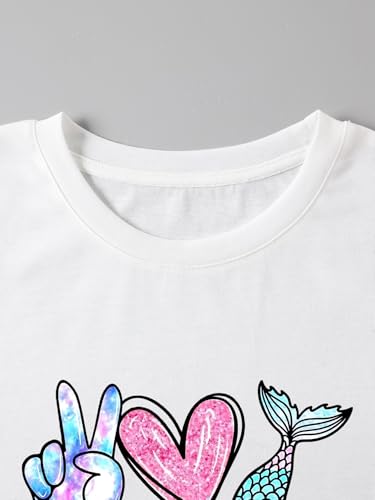 Girl's Peace Love and Mermaids Print T-Shirt Short Sleeve Crew Neck Summer Tee4