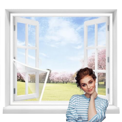 Fibre de verre Moustiquaire Fenetre 90x135cm Blanc Moustiquaire Fenêtre Filet, de bandes autocollantes,Toile Moustiquaire, Anti-Mouche Moustiques,pour Fenêtre Portes