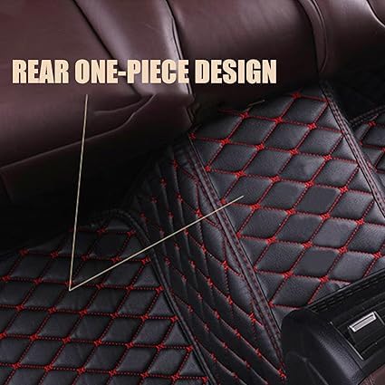 Image of 7D Premium Leatherette Car Foot Mat| Luxurious & Elegant Look | 100% Waterproof and Dust Proof | Custom Fitted 7D Car Floor Tray Mat for VinFast VF7 2026 (Black with Red)