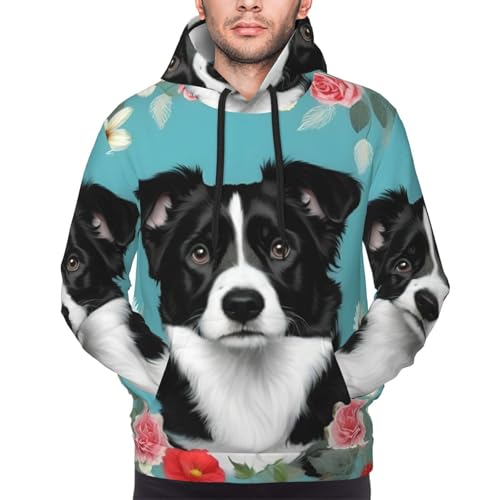 Sweat à capuche Border Collie imprimé floral noir style polyvalent