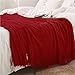 Homiest Decorative Knitted Throw Blanket with Fringe, Lightweight Blanket Acrylic Knit Blanket, Soft & Cozy Tassel Blanket for Couch Sofa Bed (Red, 60 x 80 Inch)