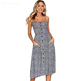 ONLY CHARM Damen Drucken Sommerkleid, Blumen Ärmelloses Rückenfrei Maxikleid Knöpfe Vintage Cocktailkleid Großformat, Dunkelblau,L