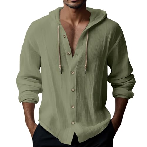Hoodie Kurzarm Hemd Herren Leinen mit Knopfleiste - Hoodie Dünn Strandhemd Kapuze Kurzarm Button Down Langarm Regular Fit Shirt Baumwolle für Männer Kurzarmhemd Vintage Leinenhemd Freizeithemden