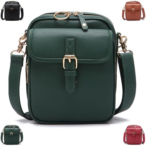 Tojoyride - Bolso cruzado Urvashi, bolso cruzado mejorado para mujer, vintage, antirrobo, bolso de hombro con cartera integrada, Green, 5.9'*2.6'*8.1'