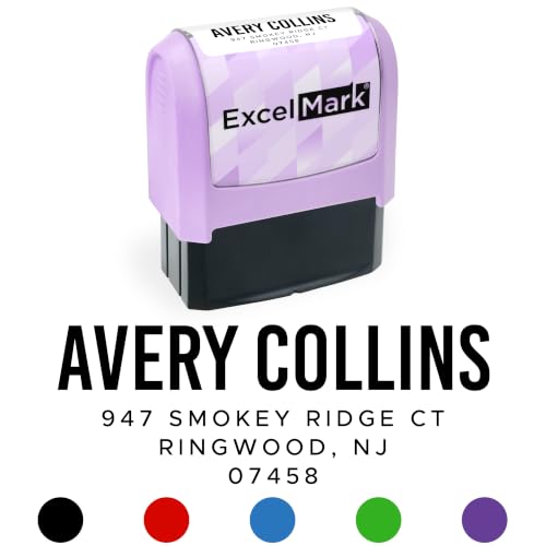 ExcelMark Address Stamp - Custom Return Address Stamp with Elegant Designs, Vibrant Colors & Patterns – Perfect for Mail, Invitations & Gifts (Violet, Urban Bold)