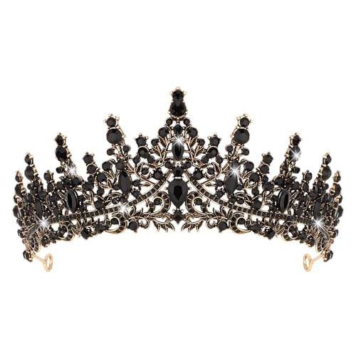 YARIEW Queen Crown for Women Rhinestone Tiaras for Women Princess Tiara for 21st 30th 80th Birthday Prom Bridal Bachelorette Party Black